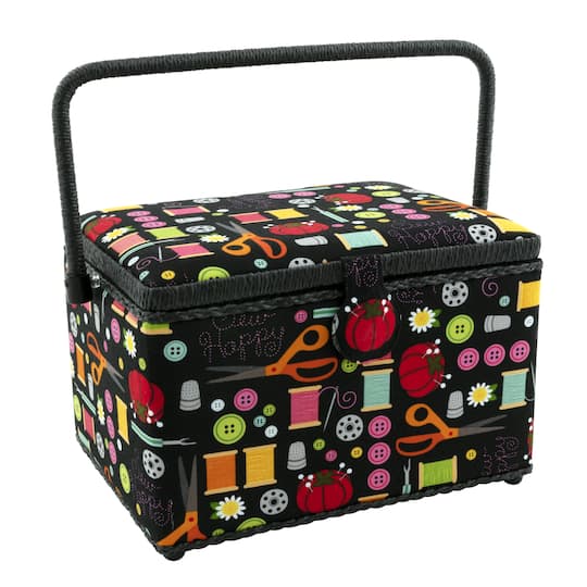 Dritz&#xAE; Black Sewing Notions Large Sewing Basket with Removable Tray